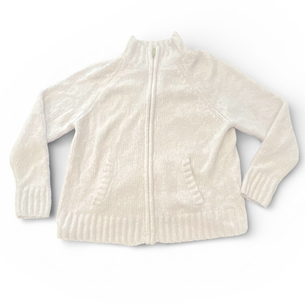 Leo‎ & Nicole Sweater Womens Cardigan Full Zip Cozy Soft 1X Cream Mock Neck